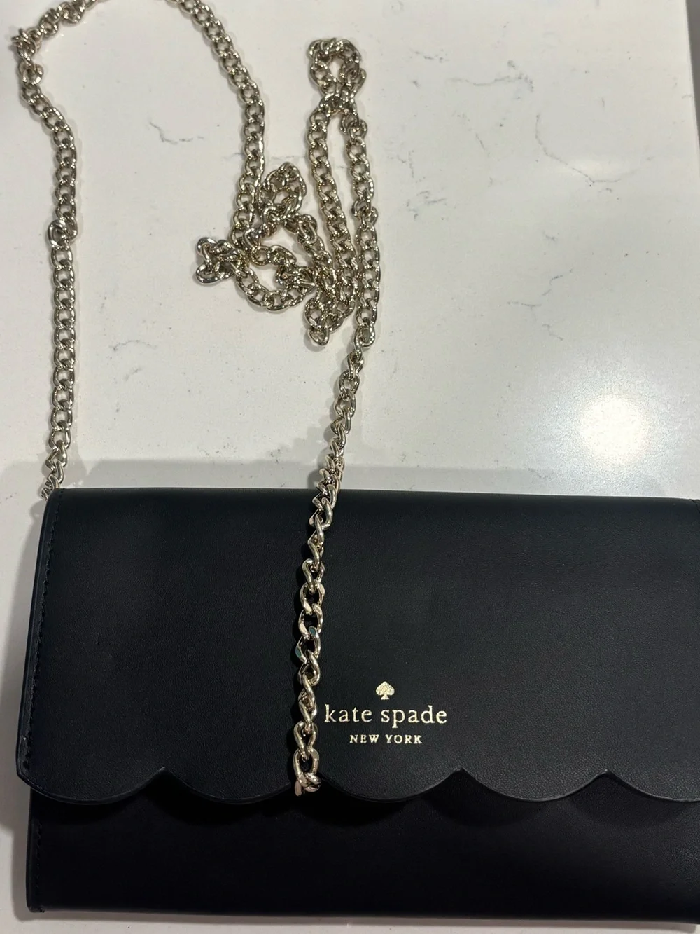 Kate Spade black scallop-edge leather purse